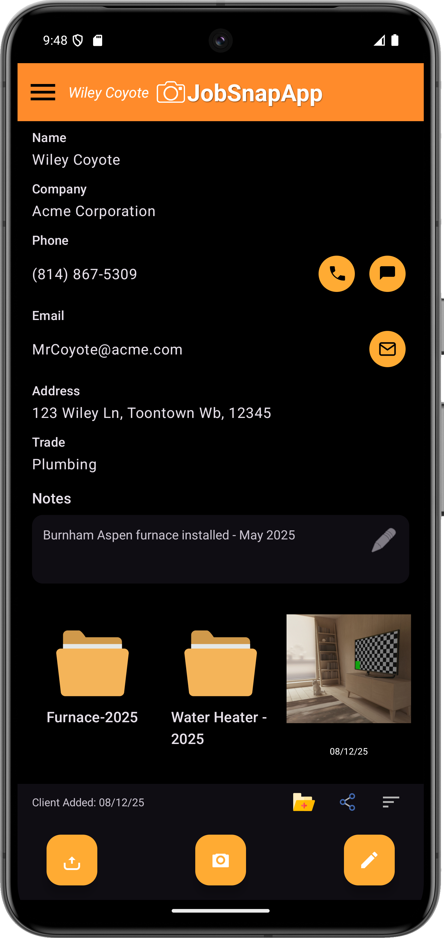 JobSnapApp Client Details with Photos